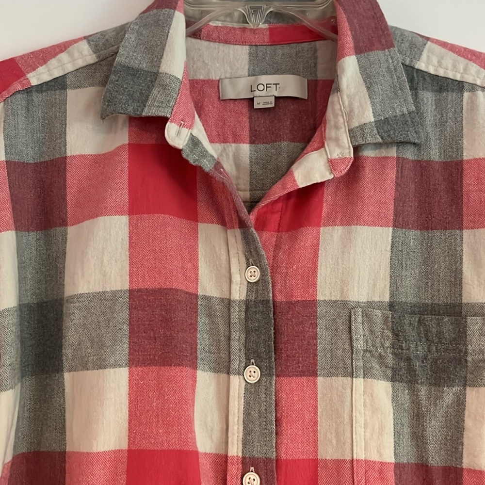 Flannel Button Down Shirt From Loft Euc - image 3